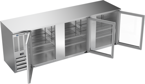 BBN94HC-G-S | 94" Narrow Depth Glass Doors Back Bar in Stainless Steel