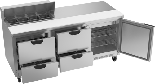 SPED72HC-08-4 | 72" Sandwich Prep Table Four Drawers One Door Standard Top