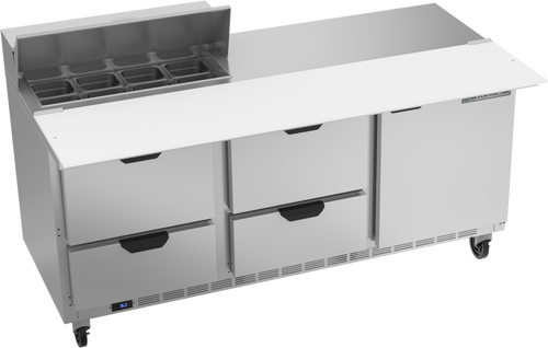 SPED72HC-08C-4 | 72" Sandwich Prep Table Four Drawers One Door with 17" Cutting Board