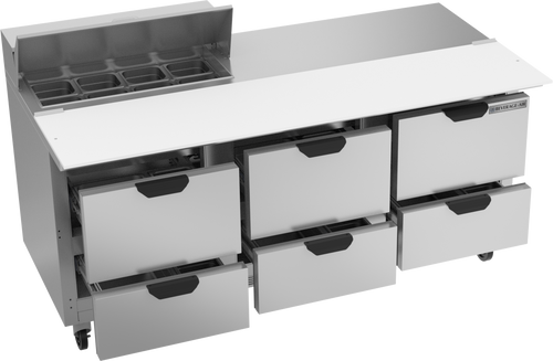 SPED72HC-08C-6 | 72" Sandwich Prep Table Six Drawers with 17" Cutting Board