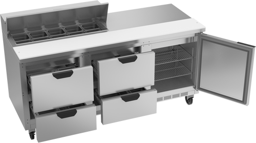 SPED72HC-10-4 | 72" Sandwich Prep Table Four Drawers One Door Standard Top