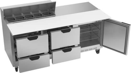 SPED72HC-10C-4 | 72" Sandwich Prep Table Four Drawers One Door with 17" Cutting Board