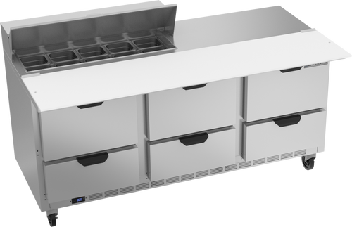 SPED72HC-10C-6 | 72" Sandwich Prep Table Six Drawers with 17" Cutting Board