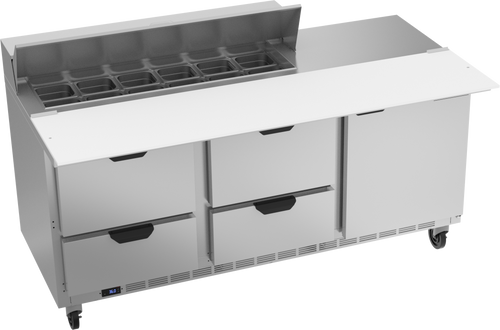 SPED72HC-12C-4 | 72" Sandwich Prep Table Four Drawers One Door with 17" Cutting Board