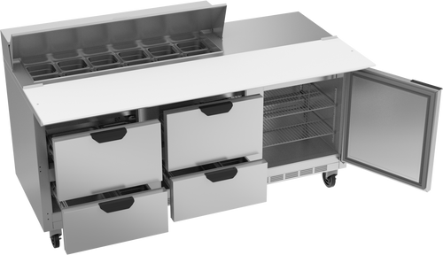SPED72HC-12C-4 | 72" Sandwich Prep Table Four Drawers One Door with 17" Cutting Board