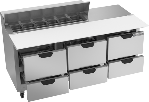 SPED72HC-12C-6 | 72" Sandwich Prep Table Six Drawers with 17" Cutting Board