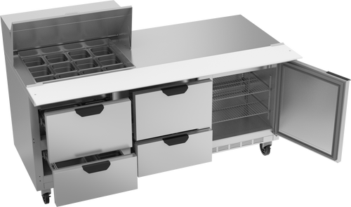 SPED72HC-12M-4 | 72" Sandwich Prep Table Four Drawers One Door Mega Top