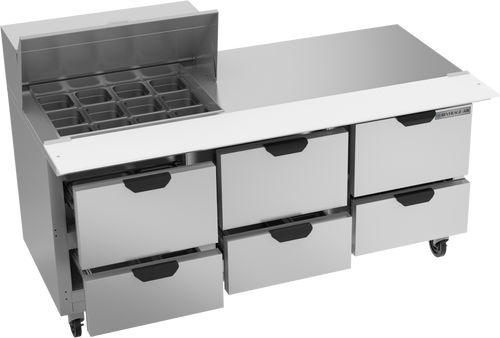 SPED72HC-12M-6 | 72" Sandwich Prep Table Six Drawers Mega Top