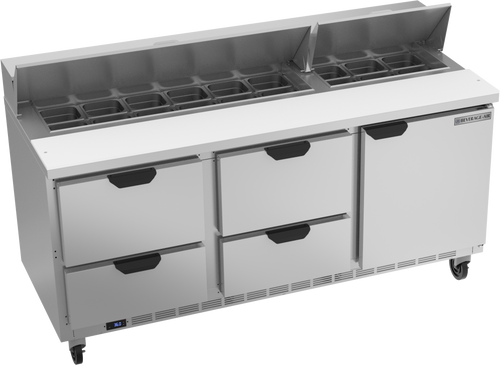 SPED72HC-18-4 | 72" Sandwich Prep Table Four Drawers One Door Standard Top