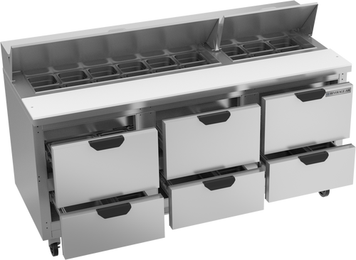SPED72HC-18-6 | 72" Sandwich Prep Table Six Drawers Standard Top