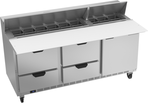 SPED72HC-18C-4 | 72" Sandwich Prep Table Four Drawers One Door with 17" Cutting Board