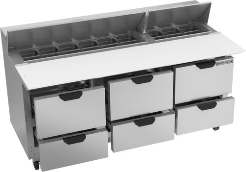 SPED72HC-18C-6 | 72" Sandwich Prep Table Six Drawers with 17" Cutting Board