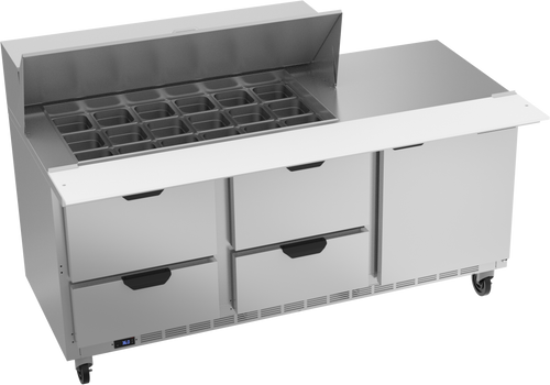 SPED72HC-18M-4 | 72" Sandwich Prep Table Four Drawers One Door Mega Top