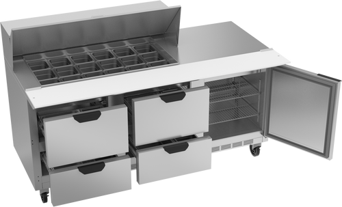 SPED72HC-18M-4 | 72" Sandwich Prep Table Four Drawers One Door Mega Top