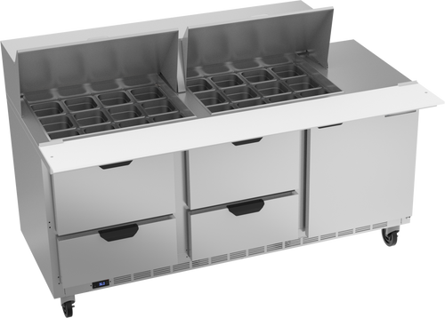 SPED72HC-24M-4 | 72" Sandwich Prep Table Four Drawers One Door Mega Top