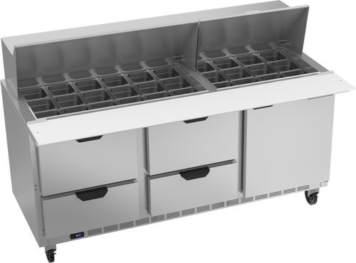 SPED72HC-30M-4 | 72" Sandwich Prep Table Four Drawers One Door Mega Top