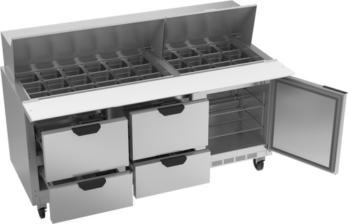SPED72HC-30M-4 | 72" Sandwich Prep Table Four Drawers One Door Mega Top