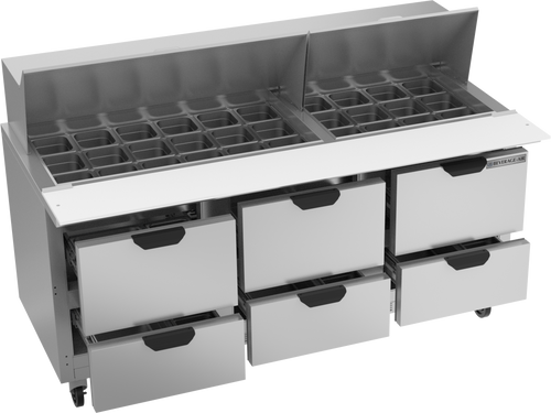 SPED72HC-30M-6 | 72" Sandwich Prep Table Six Drawers Mega Top