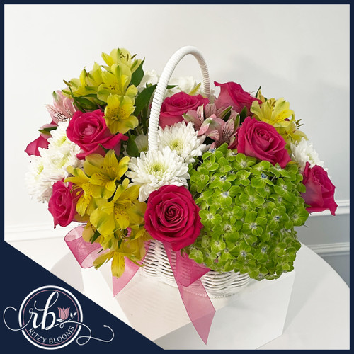 Red & White Flower Basket in Fort Lauderdale | Roses & Gerberas