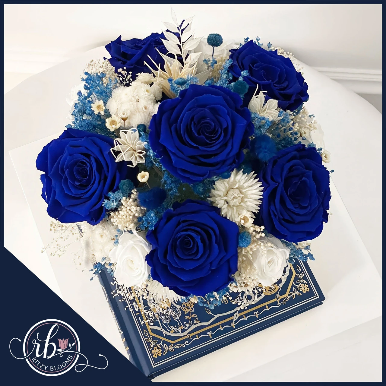 Royal Blue Elegance™ Preserved Rose Arrangement | Ritzy Blooms