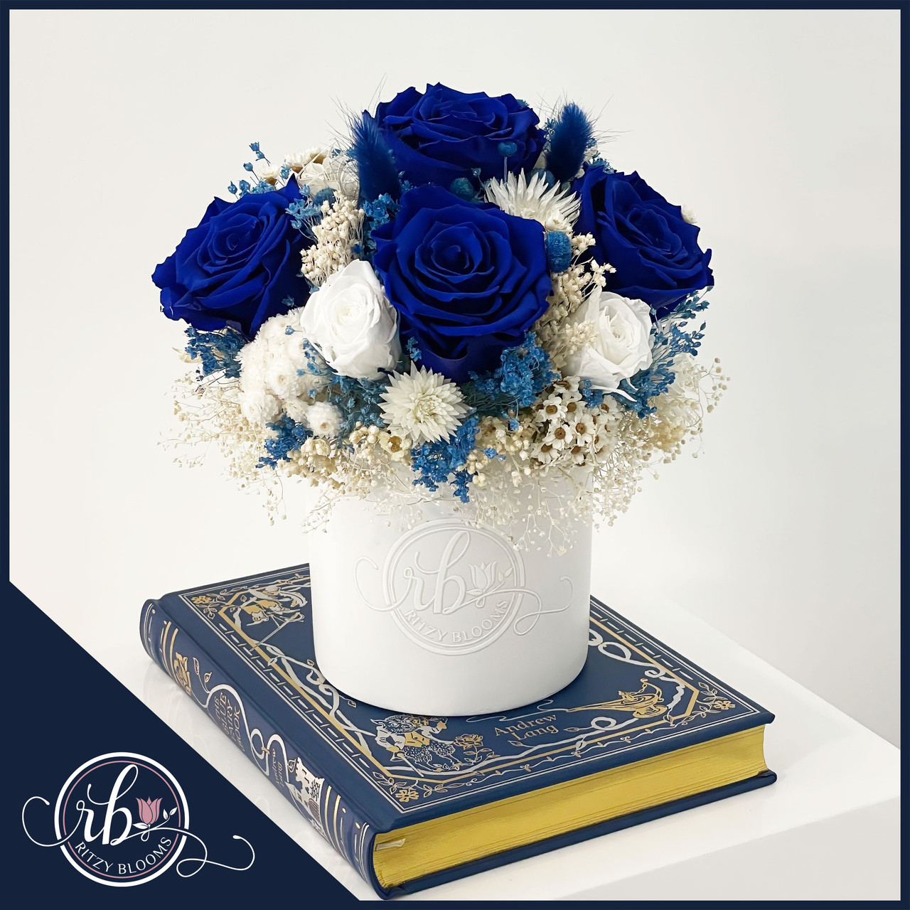 Royal Blue Elegance™ Preserved Rose Arrangement | Ritzy Blooms