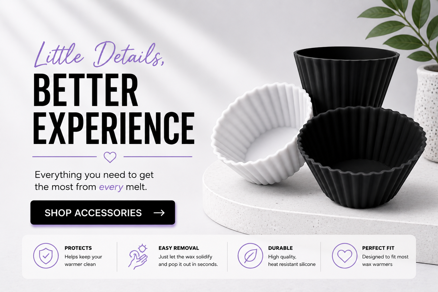 Silicone wax melt liners for easy removal and reusable wax warmer accessories.