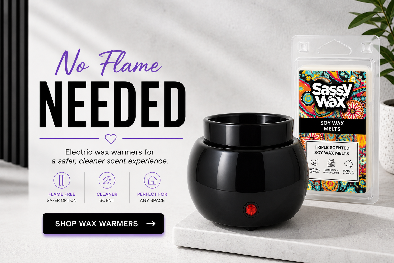 Electric wax melt warmer for safe, flame-free fragrance using soy wax melts.
