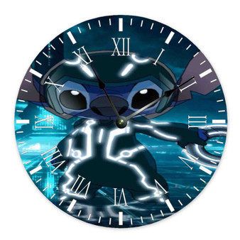 Stitch Tron Wall Clock Wooden Round Non-ticking