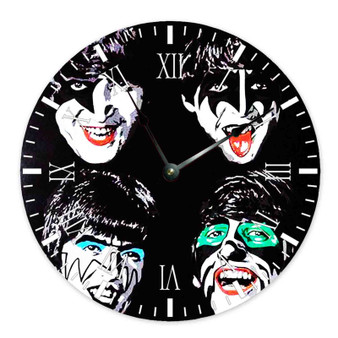 The Beatles Kiss Band Face Wall Clock Wooden Round Non-ticking