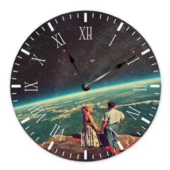 Love Poster Wall Clock Round Wooden Non-ticking