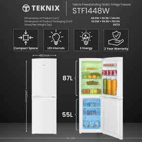 Teknix STF1448W 142L Static Fridge Freezer - White