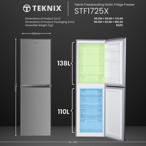 Teknix STF1725X 55cm 50/50 Static Fridge Freezer - Inox