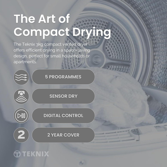 Teknix TK2V3W 3Kg Vented Dryer - White