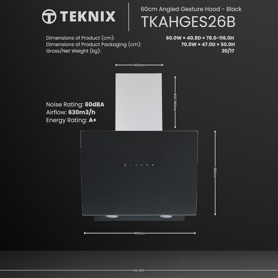 Teknix TKAHGES26B 60cm Angled Gesture Hood - Black