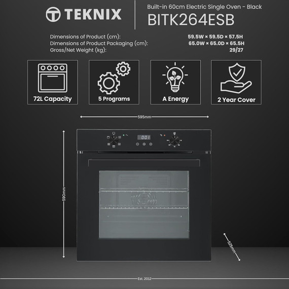 Teknix BITK264ESB 70L Single Oven - Black