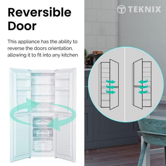 Teknix STF1448W 142L Static Fridge Freezer - White