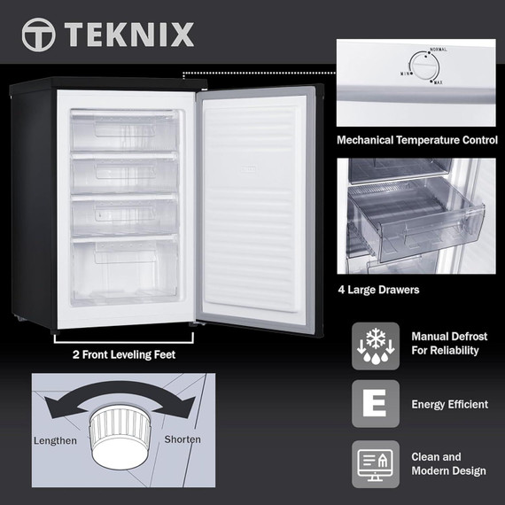 Teknix UC55F5S 55cm Wide 91L Under Counter Freezer - Silver