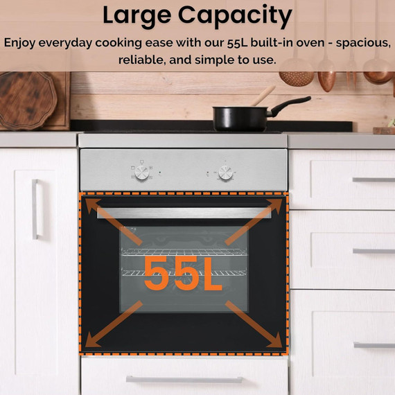 Teknix BITK263ESX 55L Single Electric Slim Oven - Stainless Steel