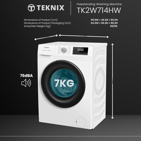 Teknix TK2W714HW 7Kg Washing Machine 1400Spin - White