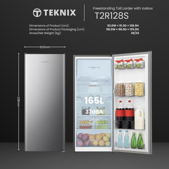Teknix T2R128S 165L Icebox Fridge - Silver