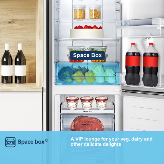 Fridgemaster MC55251DES 55cm Freestanding 256 Litre 50/50 Frost Free Fridge Freezer with Non-Plumbed Water Dispenser - Silver