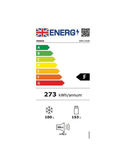 Teknix SMF1755W 254L Fridge Freezer Smart Frost - White