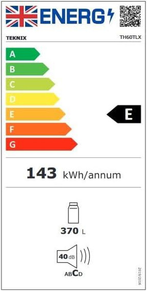 Teknix TH60TLX 370L Freestanding Tall Larder Single Door Fridge, No Frost - Inox