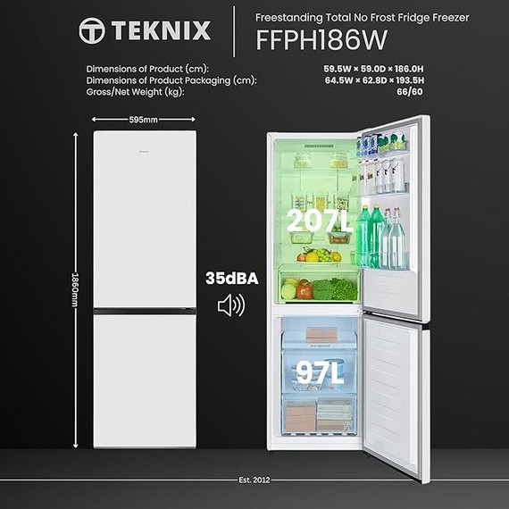 Teknix FFPH186W 207L Total No Frost Fridge Freezer - White