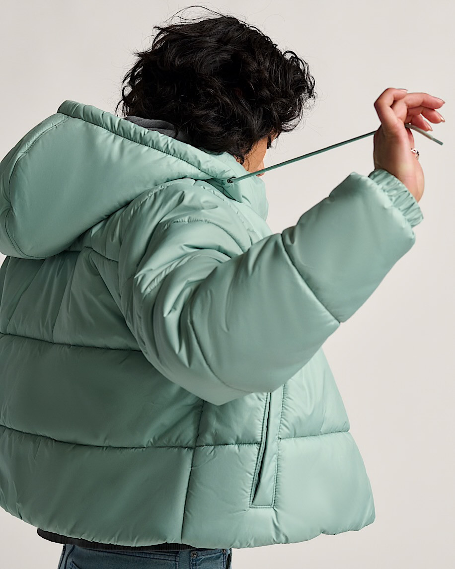 Hillgate Cropped Puffer Gray Olive - DIAMONDBLUE SURF SHOP