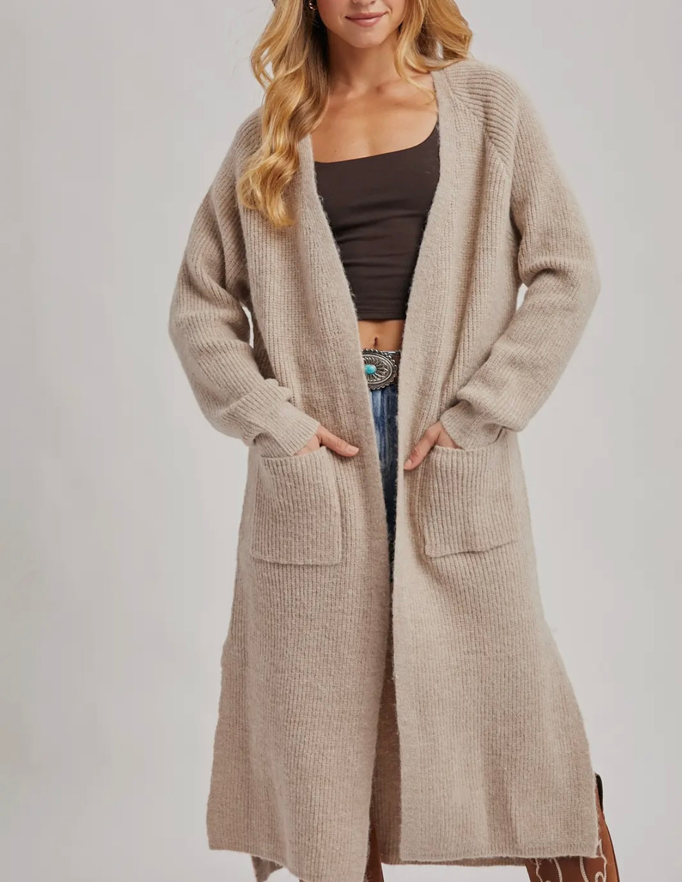 Longline Cardigan-oatmeal - DIAMONDBLUE SURF SHOP