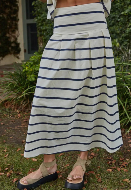 Striped midi skirt-cream/navy