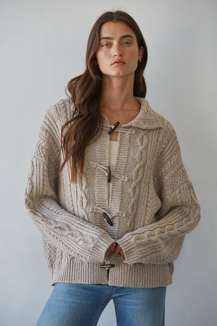 Cable Knit Mock Neck Cardigan