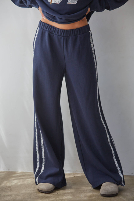 Wide Leg Pants-lace striping