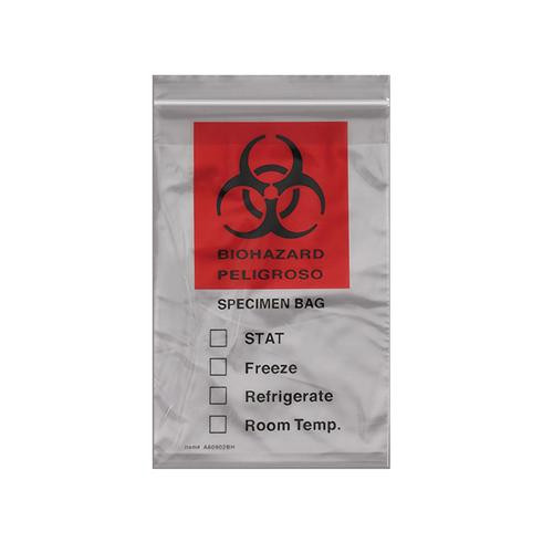 specimen bag, 8 x 10, biohazard, red, 3 wall flap